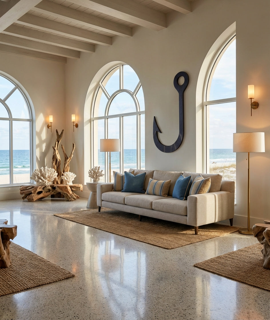 Fish Hook Wood Wall Art Carved Wood Wall Art Panel - Freeform in Hotel Lobby (Midnight Sky)