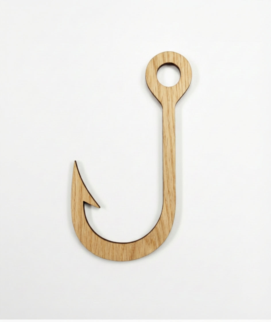 Fish Hook Wood Wall Art Carved Wood Wall Art Panel - Freeform (Natural)