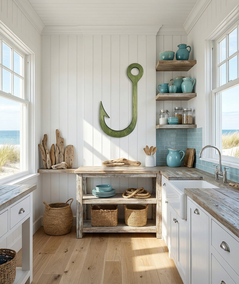 Fish Hook Wood Wall Art Carved Wood Wall Art Panel