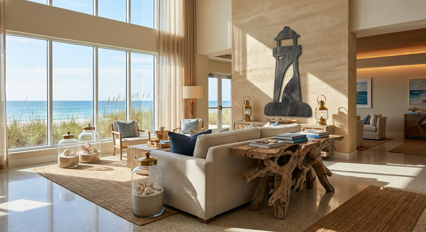 Lighthouse Carved Wood Wall Art Panel - Freeform in Hotel Lobby (Charcoal)