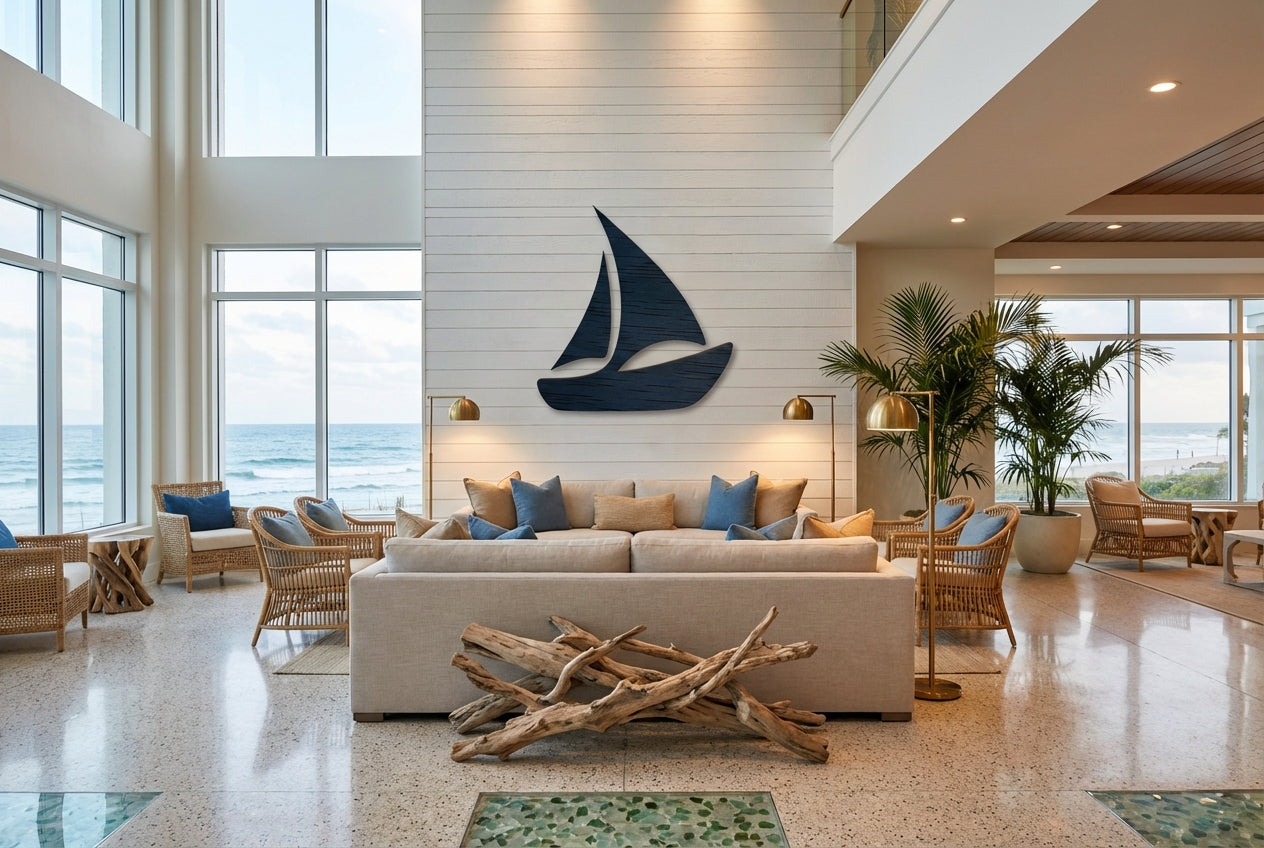 Sailboat Carved Wood Wall Art Panel