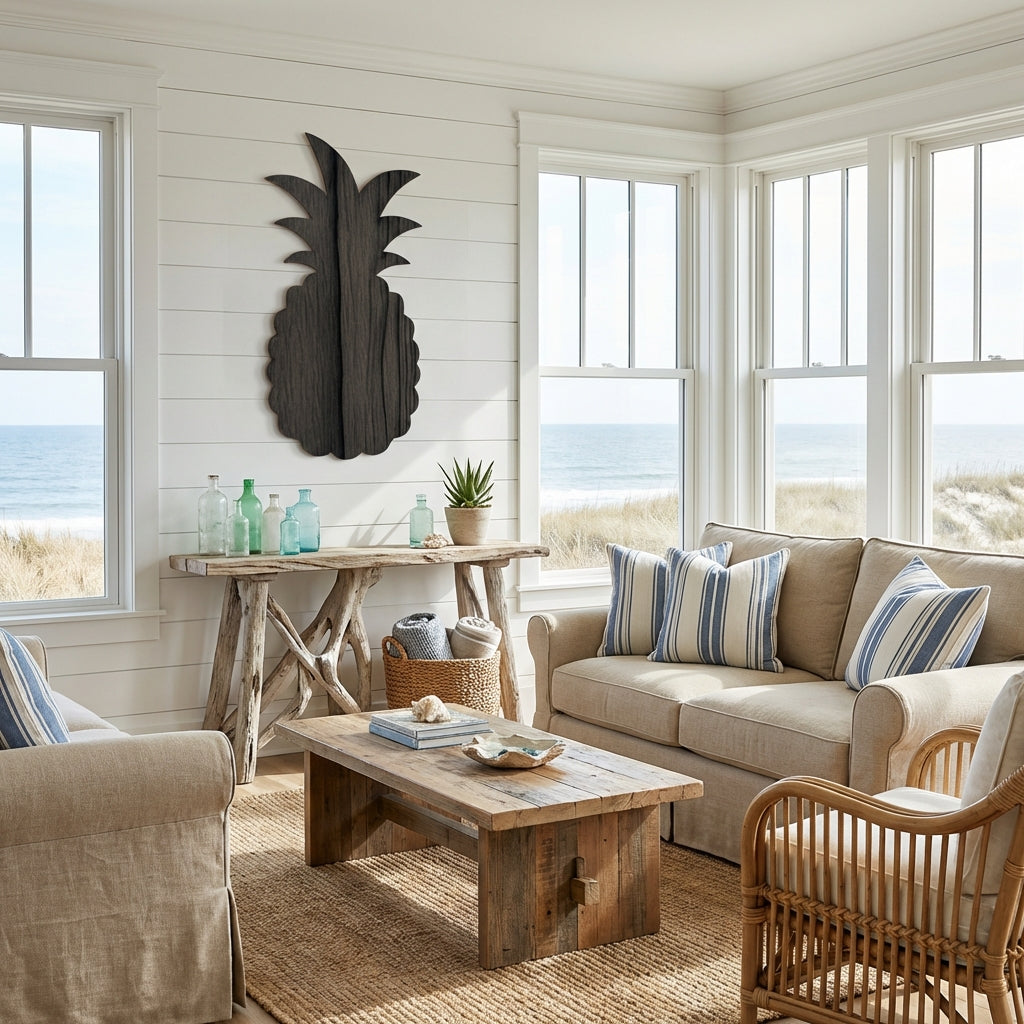 Pineapple Carved Wood Wall Art Panel